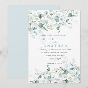 Blue Green Eucalyptus Bouquet Wedding Invitation
