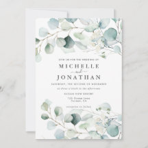 Blue Green Eucalyptus Bouquet Wedding Invitation