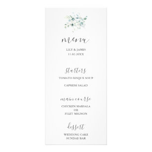 Blue Green Eucalyptus Bouquet Wedding Menu