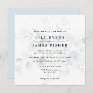 Blue Green Eucalyptus Foliage Bouquet Wedding Dark Invitation