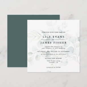 Blue Green Eucalyptus Foliage Bouquet Wedding Dark Invitation