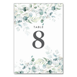 Blue Green Eucalyptus Wedding Table Number Light