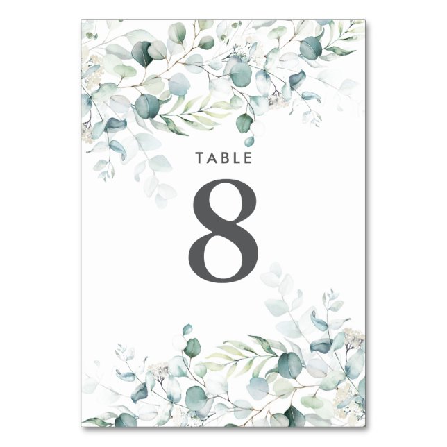 Blue Green Eucalyptus Wedding Table Number Light (Front)