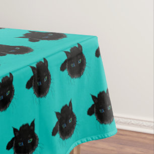 Blue Green Eyed Black Cat Tablecloth