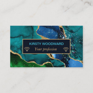 Blue & Green & Faux Gold Glitter Agate Business Card