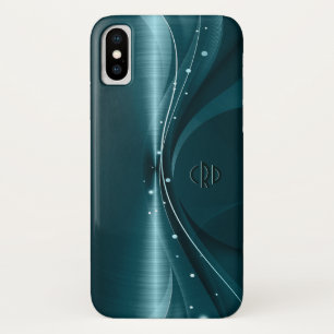 Blue-Green Faux Metallic Modern Dynamic Waves Case-Mate iPhone Case