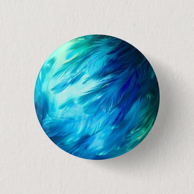 Blue Green Feather Abstract 1 Inch Round Button (Front)