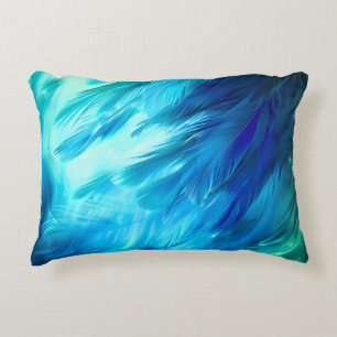 Blue Green Feather Abstract Accent Pillow