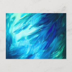 Blue Green Feather Abstract Holiday Postcard