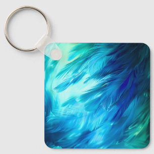 Blue Green Feather Abstract Keychain