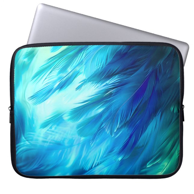 Blue Green Feather Abstract Laptop Sleeve (Front)