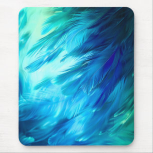 Blue Green Feather Abstract Mouse Pad