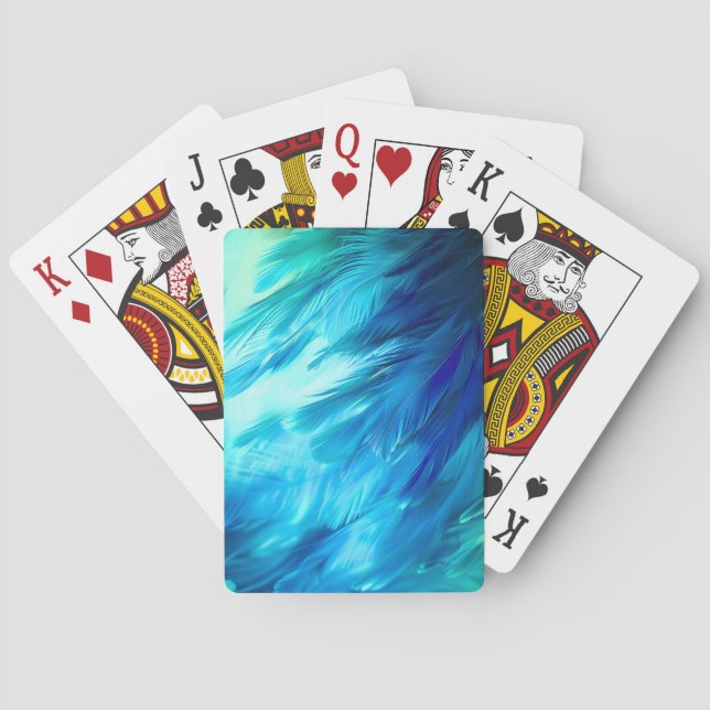 Blue Green Feather Abstract Playing Cards (Back)