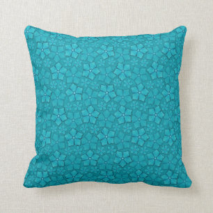 Blue-green floral design throw pillow