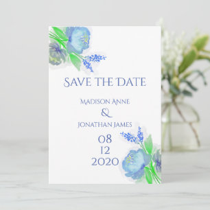 Blue & Green Floral Elegant Personalized Pretty Save The Date