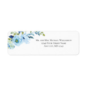 Blue Green Floral Mariage Adresse de retour Label
