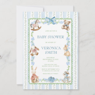 Blue Green Floral Nursery Baby Shower Invitation