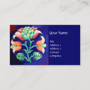 BLUE GREEN FLORAL /Stylized Pink Flower Business Card