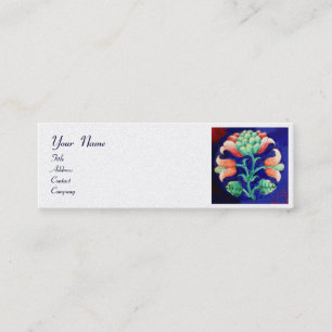 BLUE GREEN FLORAL Stylized Pink Flower White Pearl Mini Business Card
