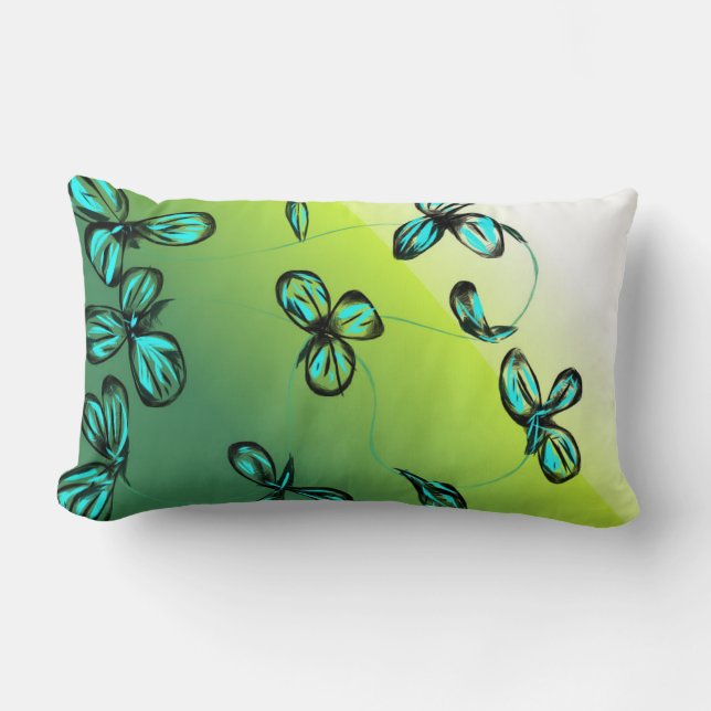 Blue Green Floral Throw Pillows (Front)