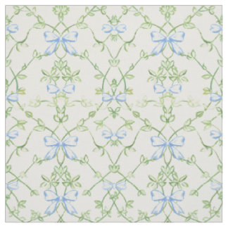 Blue Green Floral Trellis Pattern Fabric