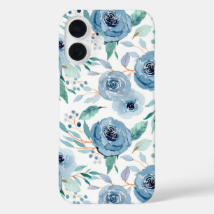 Blue Green Floral Watercolor iPhone 16 Case