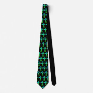 blue green flourish CROSS pattern Tie
