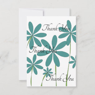 Blue Green Flowers Thank You Card