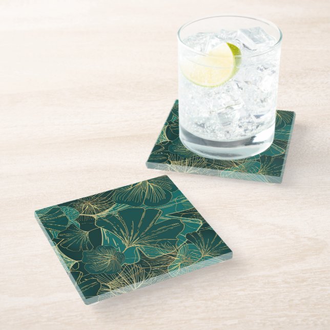 Blue-Green Foliage  Glass Coaster (Angled)