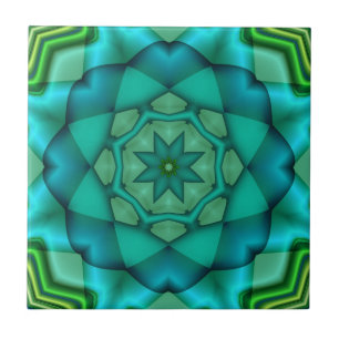 Blue Green Fractal Art Ceramic Tile