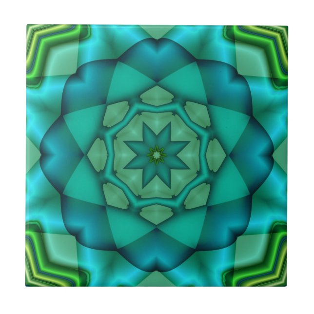 Blue Green Fractal Art Ceramic Tile (Front)