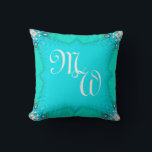 Blue Green Fractal Lace Monograms Cushion Pillow<br><div class="desc">Bright pastel blue and green fractal lace design with two customizable initials space on on side of the pillow. Great for couples or the letter of the first and last name. Each side of the pillow is slightly different look of the same pattern design. Like my designs & Art? I...</div>