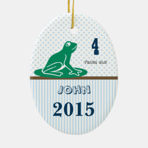Blue & Green Frog Dot Stripes Photo Ornament