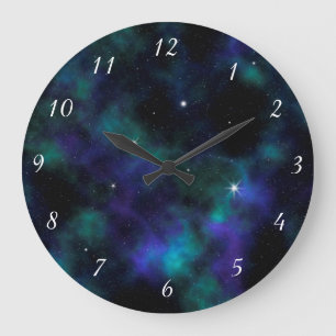 Blue  Green Galaxy Cosmic Large Clock