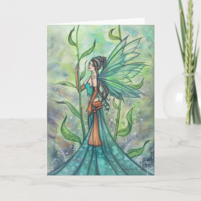 Blue Green Garden Fairy Art by Molly Harrison Card (Front)