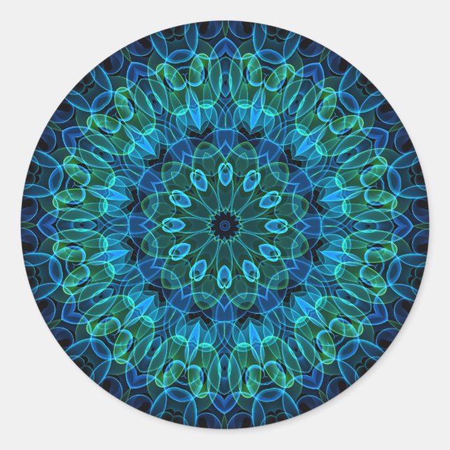 Blue Green Gems kaleidoscope Classic Round Sticker (Front)