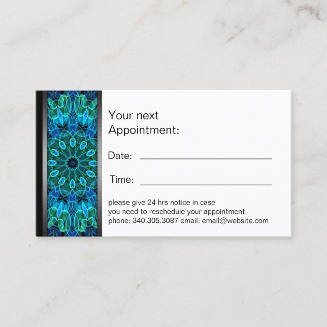 Blue & Green Gems Mandala appointment card (Front)