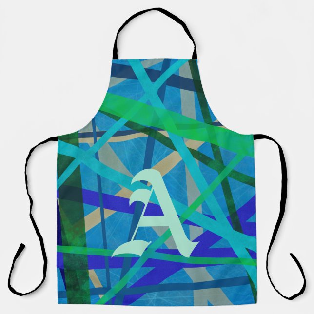 Blue & Green Geometric Pattern Monogram Apron (Front)