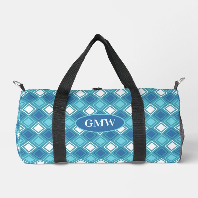 Blue-Green Geometry: Monogram Duffle Bag (Front)