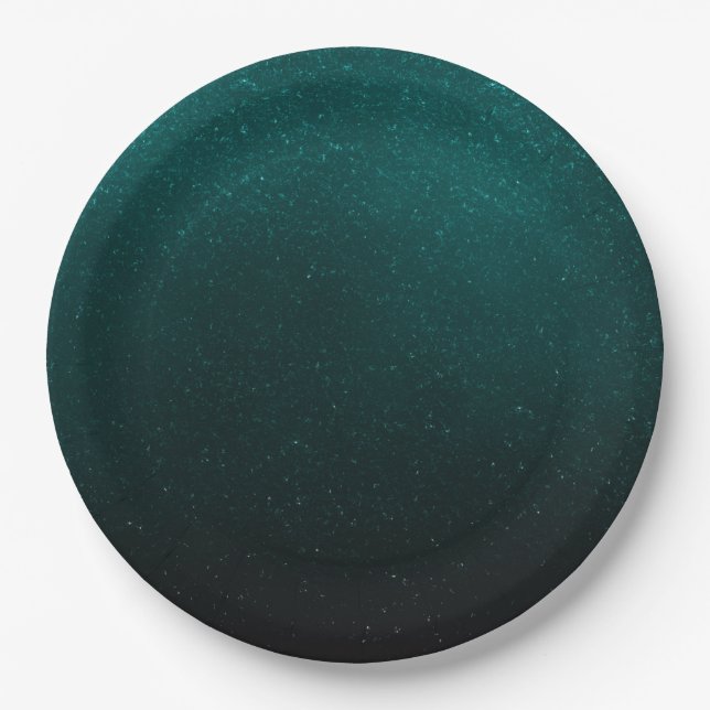 Blue Green Glitter Confetti Faux Foil Paper Plate (Front)
