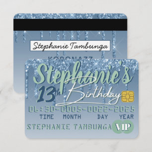 Blue & Green Glitter Drip VIP Credit Card Birthday