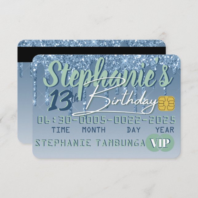 Blue & Green Glitter Drip VIP Credit Card Birthday (Front/Back)