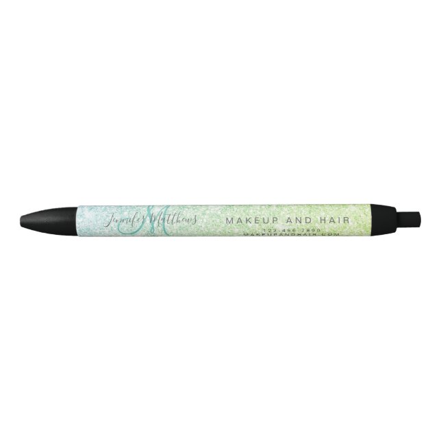 Blue Green Glitter Hair Makeup Salon Promotion Black Ink Pen (Front)