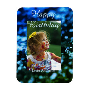Blue green glitter photo kids birthday modern rust magnet