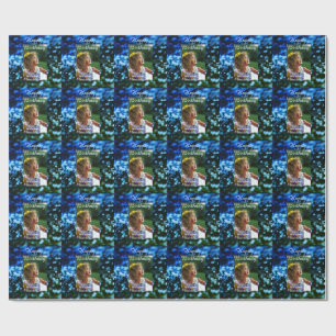 Blue green glitter photo kids birthday modern rust wrapping paper