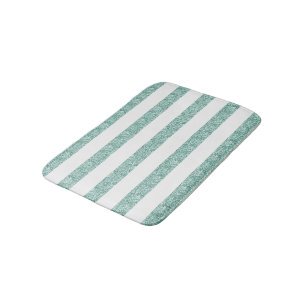 Blue Green Glitter Stripes Bath Mat
