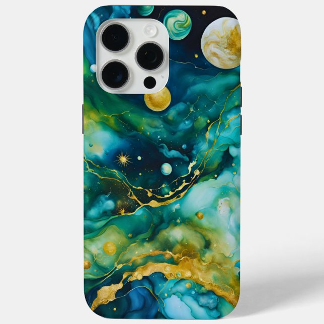 Blue Green Gold Alcohol Ink Cosmos Case-Mate iPhone Case (Back)