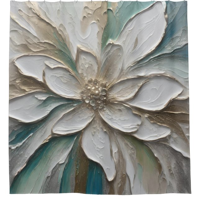Blue Green Gold and White Abstract Flower (Front)