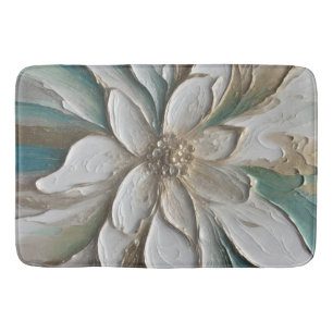 Blue Green Gold and White Abstract Flower Bath Mat