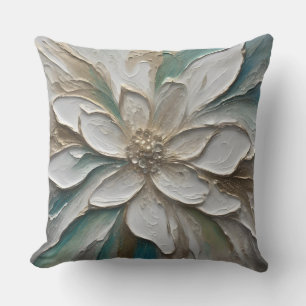 Blue Green Gold and White Abstract Flower Throw Pillow